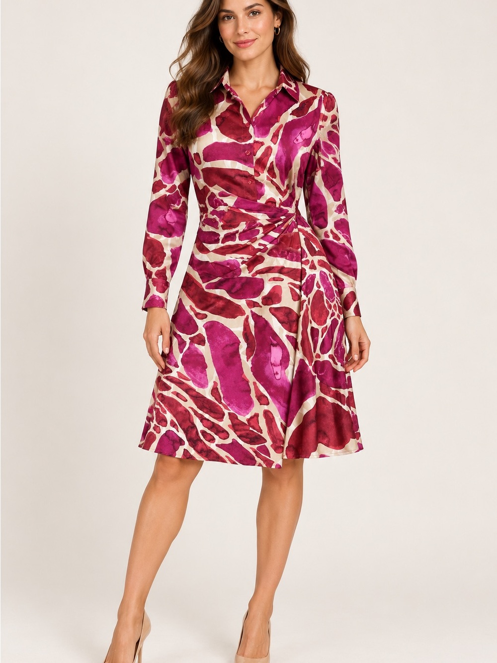 Donna Morgan Long Sleeve Satin Wrap Abstract Print Dress Size 4